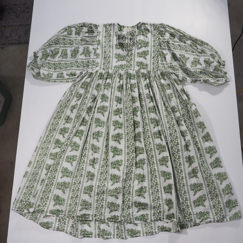 House of Sundar Maya Midi Dress Womens Extra Large Green Floral Striped Pockets